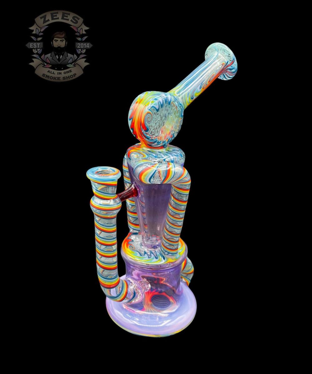 Alternative view of PHANTOM GLASS: GHOST OVER PINK SLYME AND TEAL RAINBOW WIG WAG DUAL UPTAKE RECYCLER