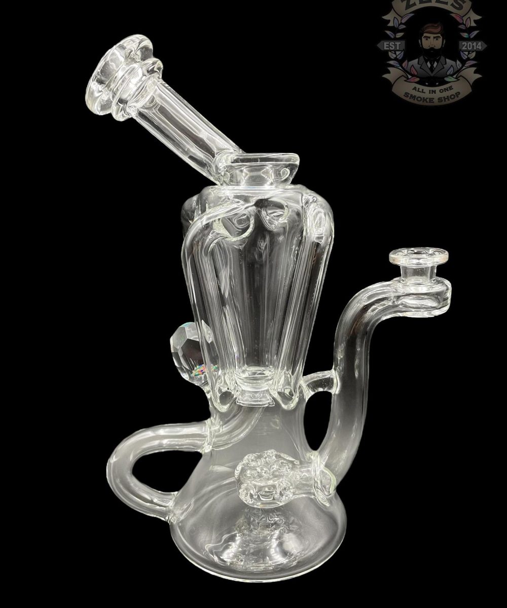 HEART AND MIND GLASS: CLEAR FACETED ENCASED OPAL QUAD RECYCLER