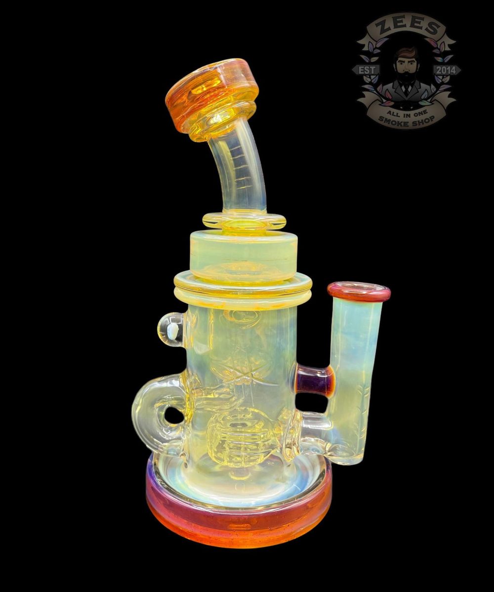 BRONX GLASS: RED AMBER SILVER FUMED ENCASED OPAL INCYCLER