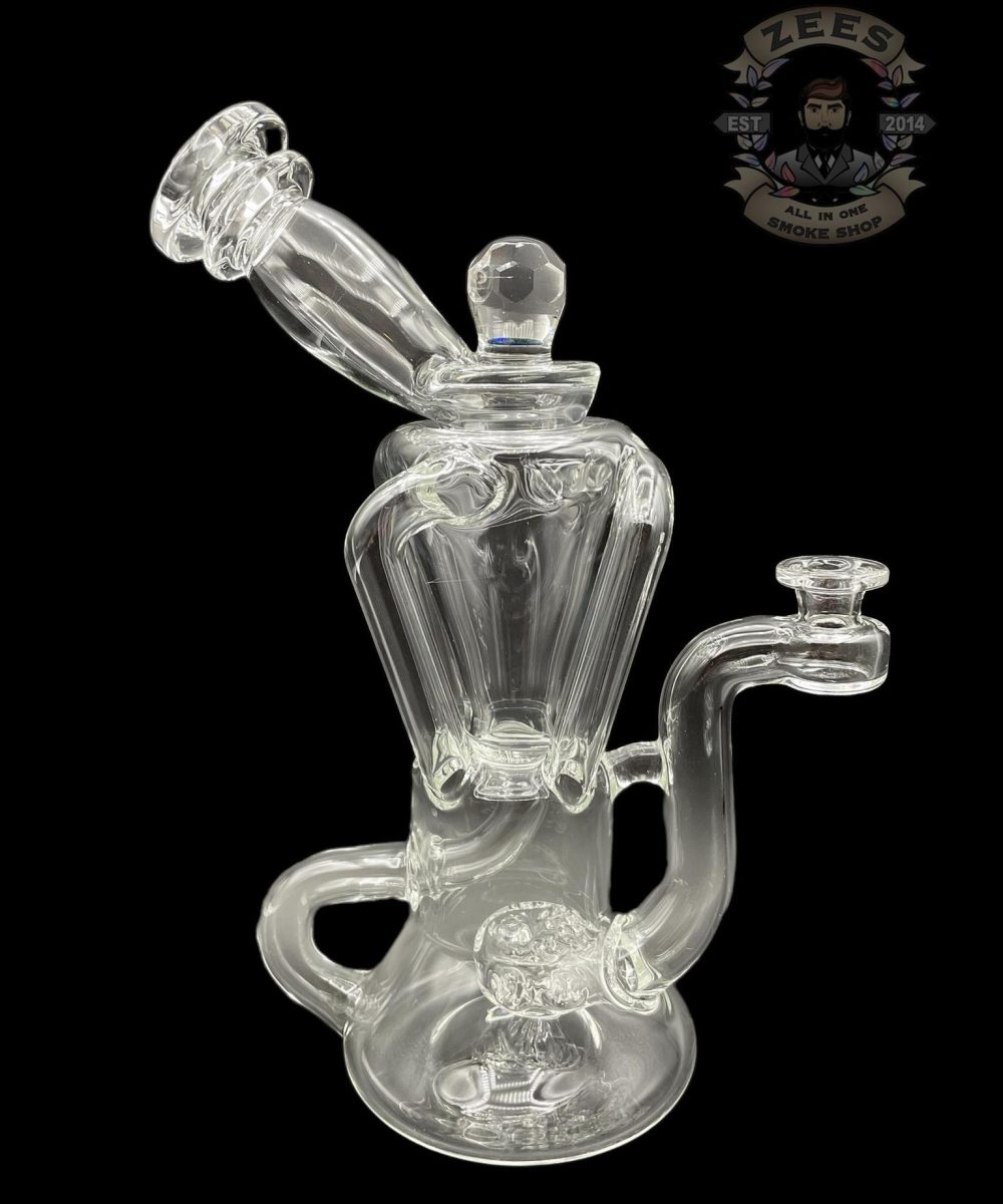 HEART AND MIND GLASS: CLEAR FLOATING FACETED ENCASED OPAL QUAD RECYCLER