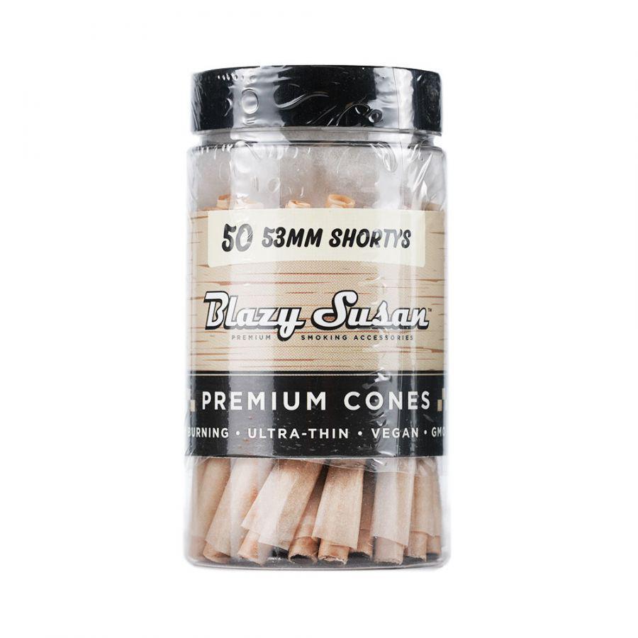 BLAZY SUSAN: 53MM SHORTY CONES 50CT JAR UNBLEACHED