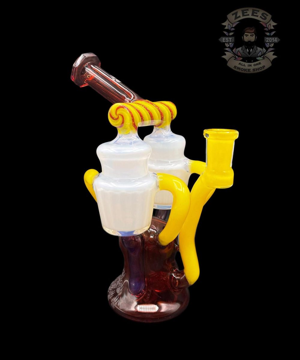 WOLFE GLASS: FACETED POMEGRANATE x LEMON DROP x MOONSTONE DOUBLE CAN RECYCLER