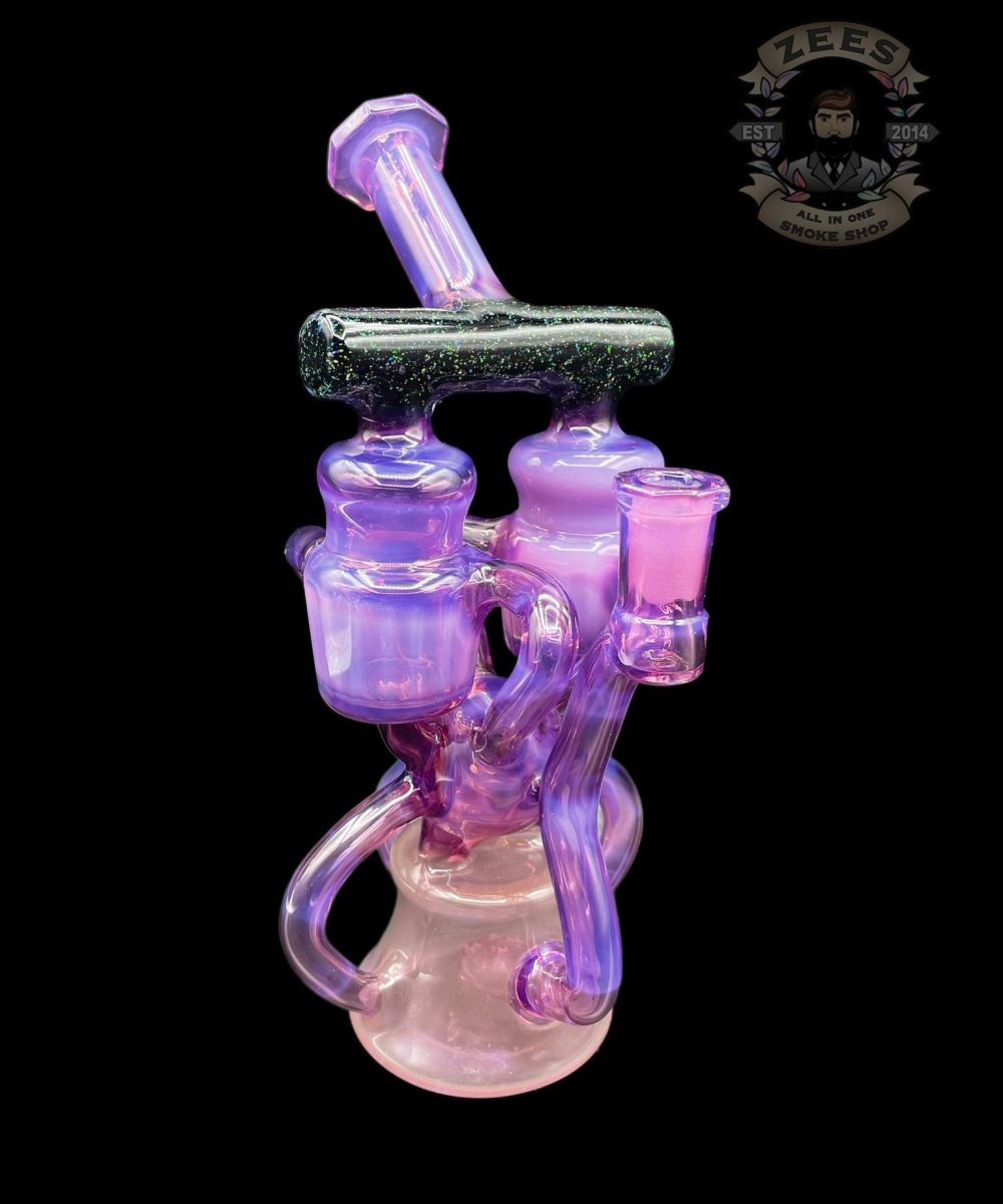 WOLFE GLASS: FACETED ROYAL JELLY x CRUSHED BLACK OPAL DOUBLE CAN SLAPPER RECYCLER