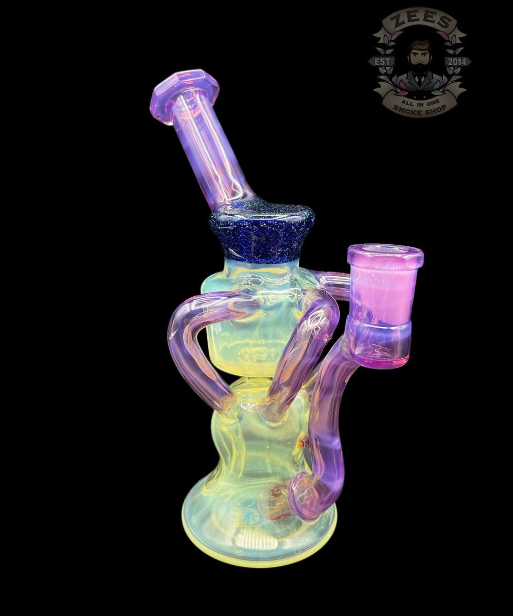 WOLFE GLASS: FACETED SILVER FUMED x ROYAL JELLY BLUE DICHRO TRIPLE UPTAKE RECYCLER