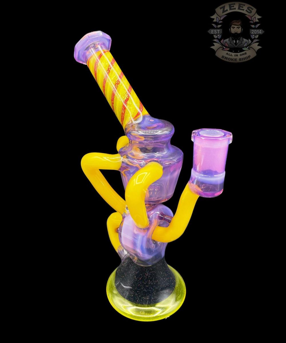 WOLFE GLASS: FACETED MULTICOLOR DICHRO TRIPLE UPTAKE DONUT RECYCLER