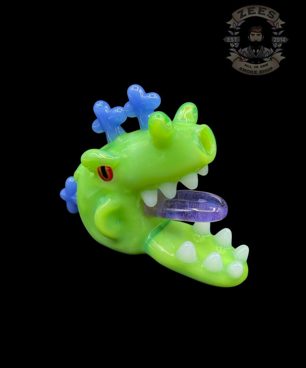 CHRONIC GLASS: MILKY GREEN REPTAR SKULL RIG