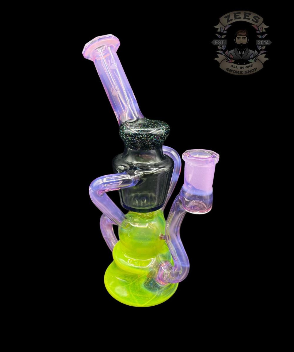 WOLFE GLASS: FACETED SLYME x PINK SLYME CRUSHED OPAL DUAL UPTAKE RECYCLER