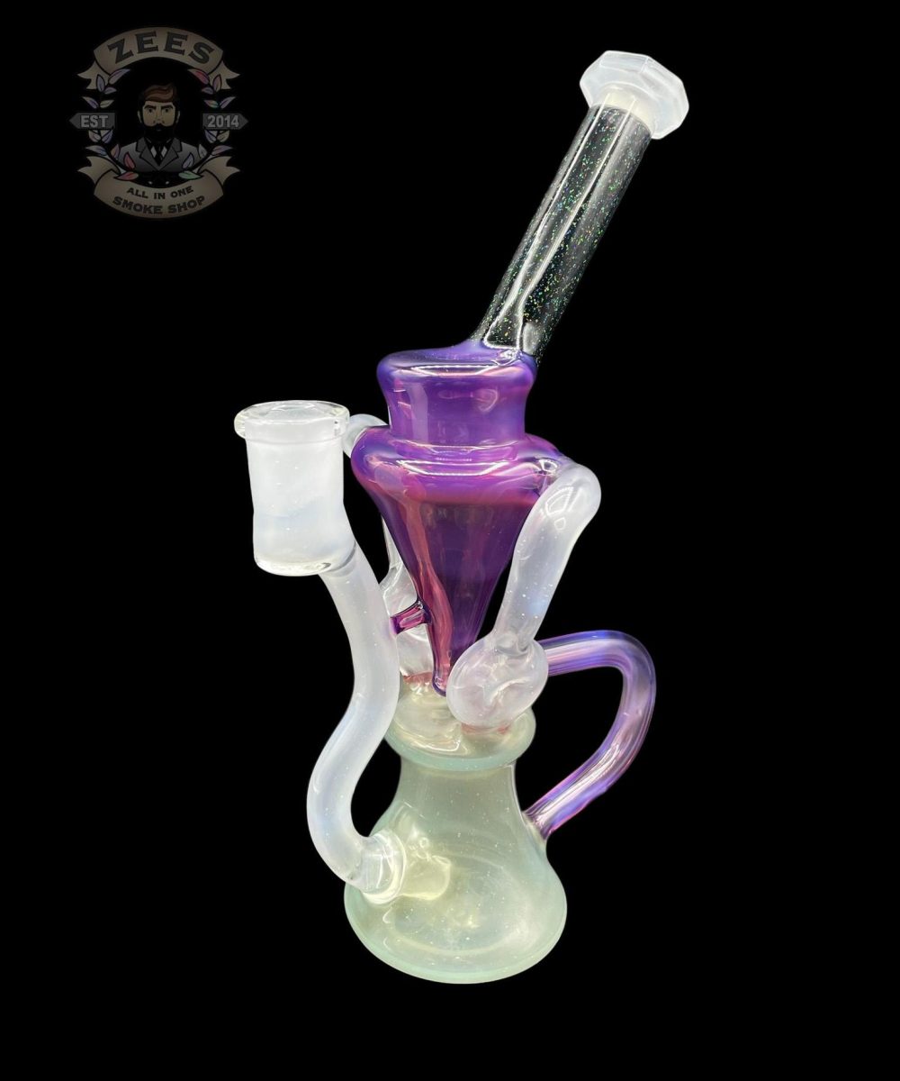 Alternative view of WOLFE GLASS: FACETED PURPLE x FROSTY WHITE CRUSHED OPAL DOUBLE DOUNT FLOATER RECYCLER