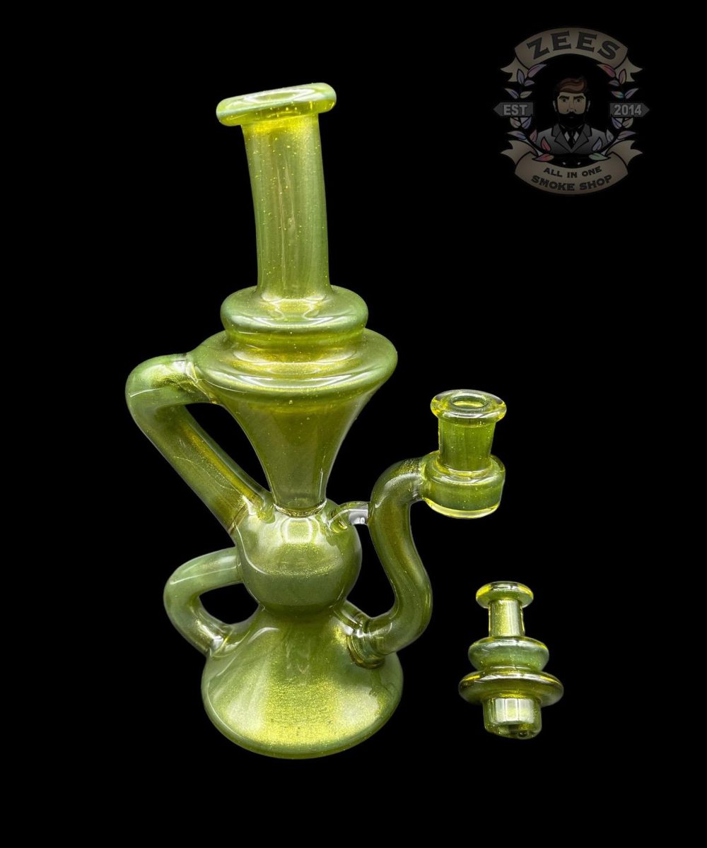 BLOB GLASS: GREEN CHILI OVER ICEY WHITE SATIN KLEIN RECYCLER