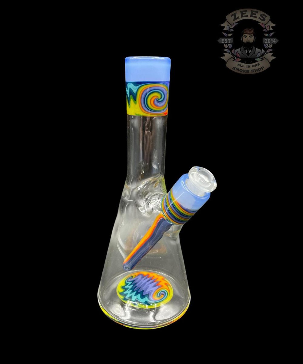 NES GLASS: 7" SKY BLUE RAINBOW WIG WAG PULL TUBE #6