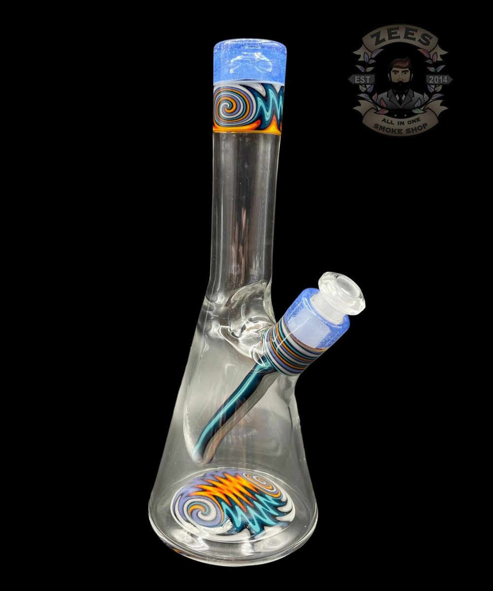 NES GLASS: 7" BLUE AND TEAL WIG WAG PULL TUBE #11