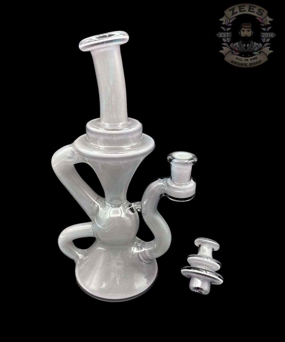 BLOB GLASS: PURPLE RAINBOW OVER ICEY WHITE SATIN KLEIN RECYCLER