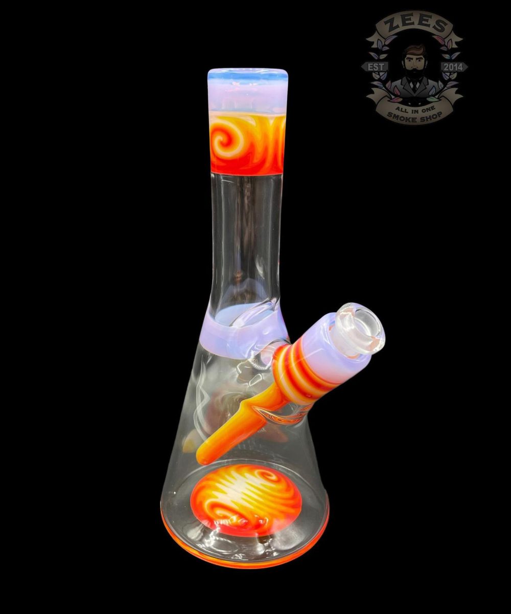 NES GLASS: 7" LILAC AND ORANGE WIG WAG PULL TUBE #14