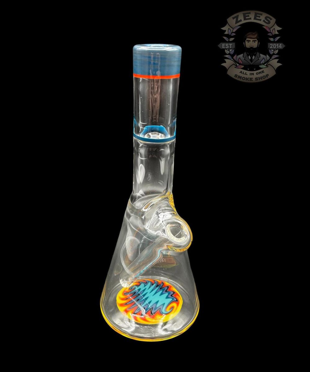 NES GLASS: 7" ORANGE AND TEAL WIG WAG PULL TUBE #9