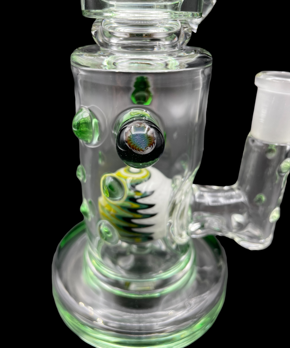 Alternative view of HUBBARD GLASS: FACETED BANGER HANGER GREEN STARDUST