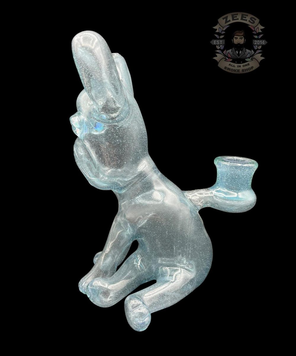Alternative view of SWANNY GLASS: AQUAMARINE x BLUE SATIN SIDE SITTING FRENCHIE DOG RIG