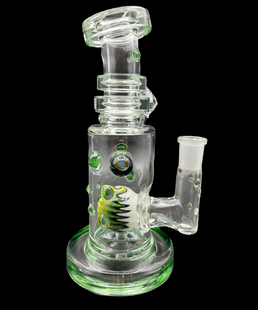 HUBBARD GLASS: FACETED BANGER HANGER GREEN STARDUST