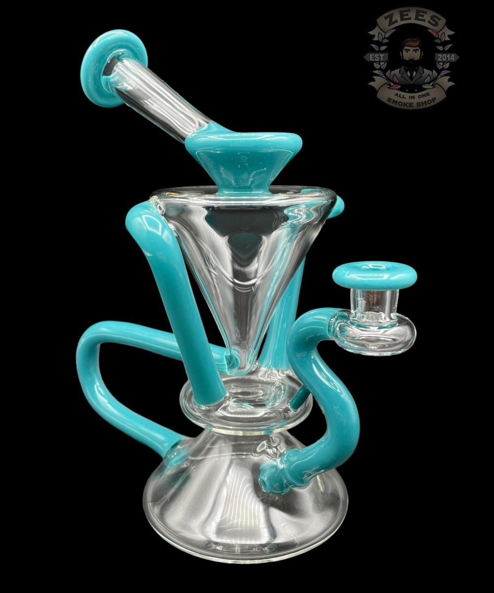 MCGREW GLASS: TURQUOISE DUAL UPTAKE FLOATER RECYCLER