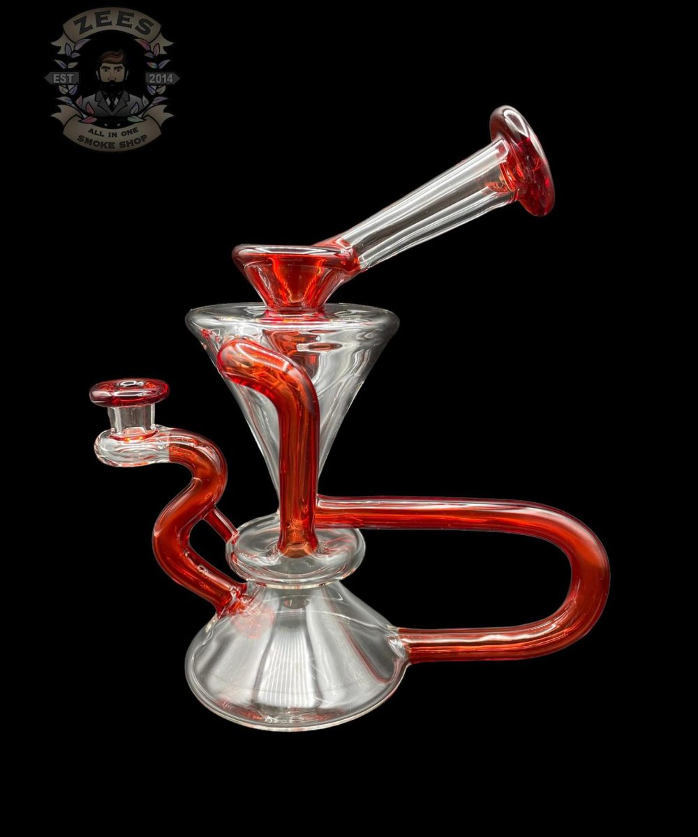 Alternative view of MCGREW GLASS: RED ELVIS DUAL UPTAKE FLOATER RECYCLER