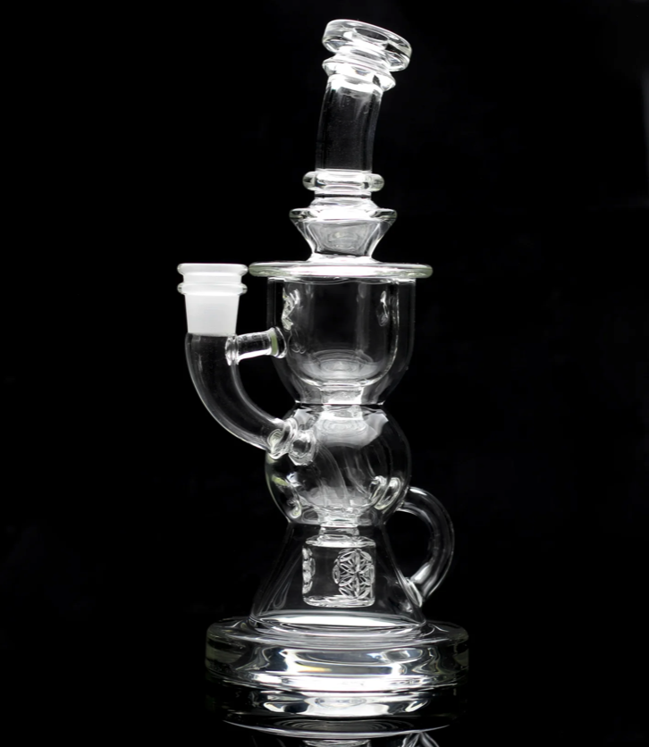 IRIDESCENT GLASS: 8.5" CLEAR SEED OF LIFE BTK RECYCLER