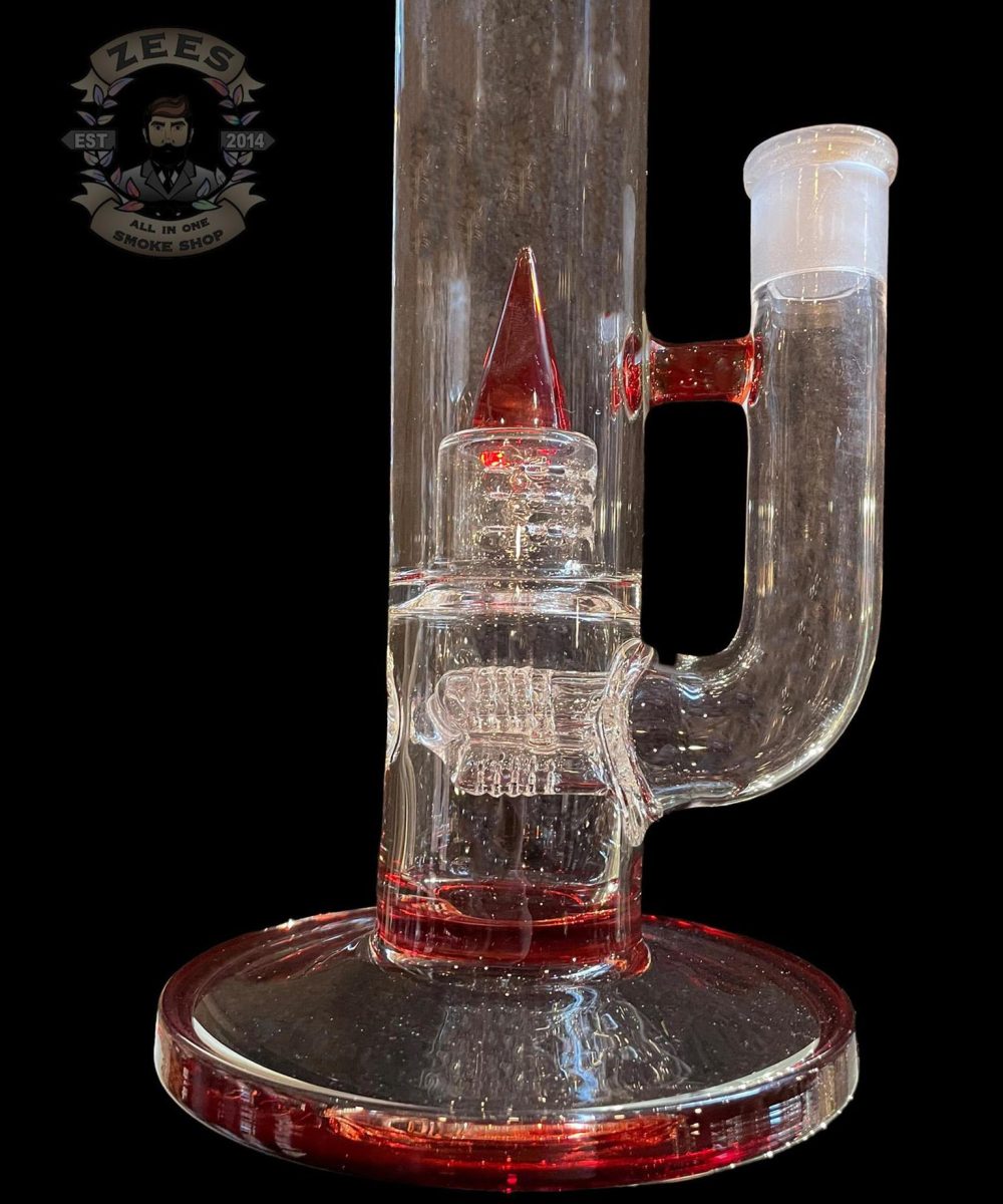 Alternative view of IRIDESCENT GLASS: TRIPLE GRIDDED STEM FLOWER TUBE RED POMEGRANATE