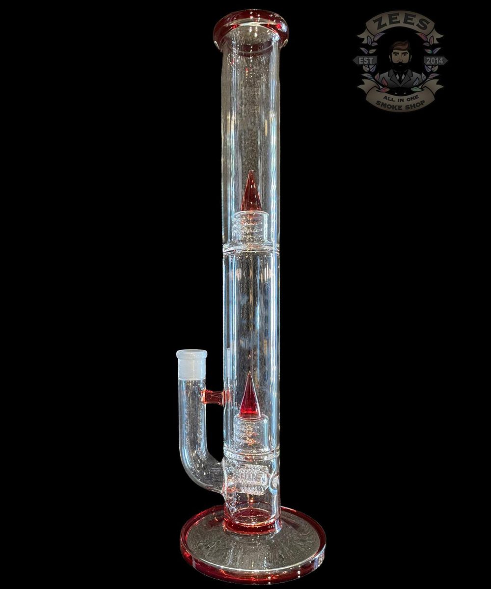 IRIDESCENT GLASS: TRIPLE GRIDDED STEM FLOWER TUBE RED POMEGRANATE