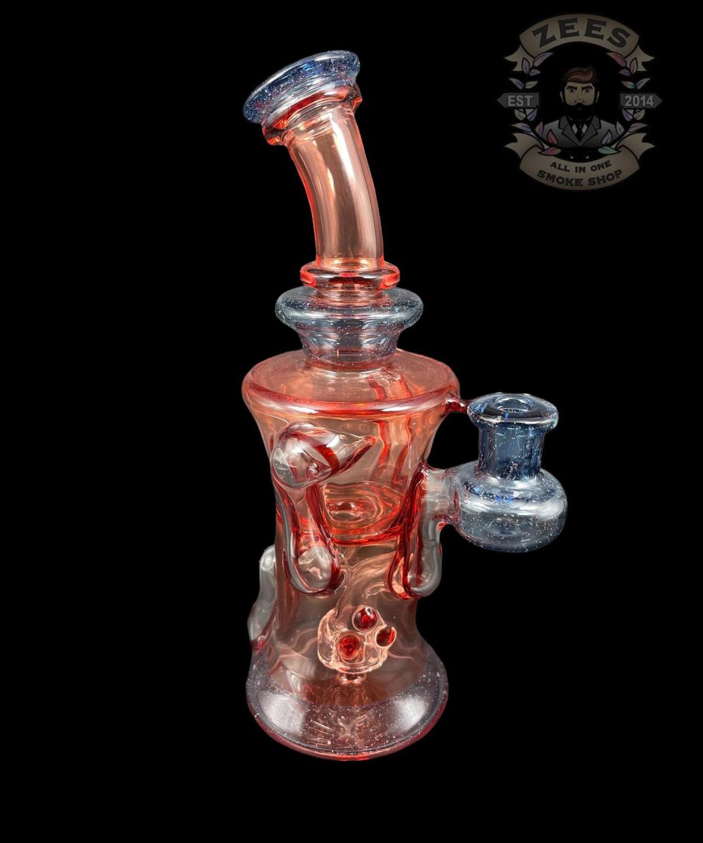 CHUBBY GLASS: RED ELVIS CRUSHED BLUE OPAL GILL RECYCLER