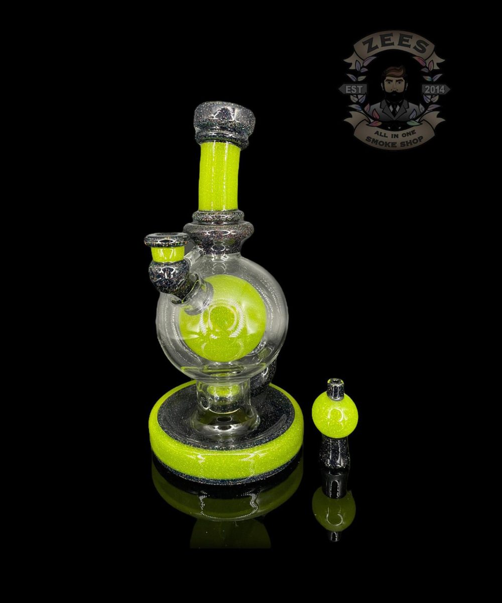 BRENT 503: 8" LIME DROP BLACK CRUSHED OPAL BALL RIG W/ MATCHING CAP