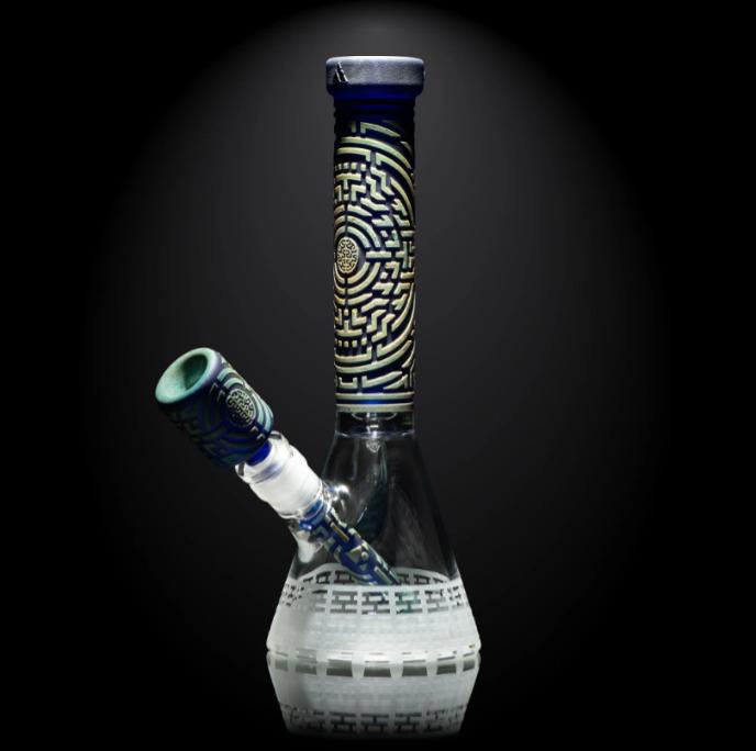 MILKY WAY GLASS: TELEKINESIS 11" DARK BLUE FRIT BEAKER BONG (MK-1208)