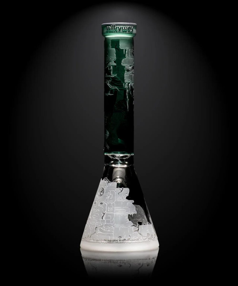 Alternative view of MILKY WAY GLASS: 11" ANCIENT RUINS TEAL BEAKER (MK-1206)