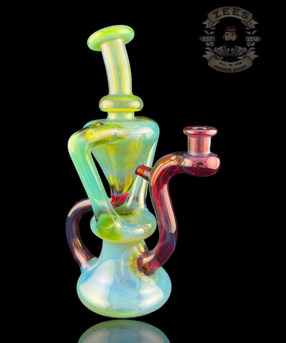 MATT D GLASS: LIGHT BLUE x NS YELLOW x SMOKEY AMETHYST DUAL UPTAKE FLOATER RECYCLER