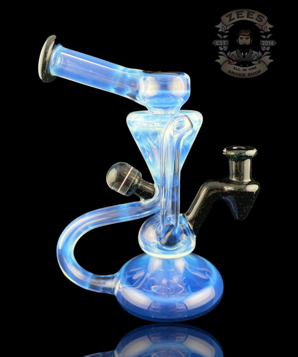 Alternative view of BOOGIE GLASS: FULLY WORKED MOONSTONE x BLACK CROPAL DUAL UPTAKE FLOATER RECYCLER