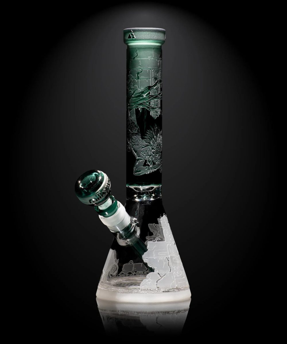 MILKY WAY GLASS: 11" ANCIENT RUINS TEAL BEAKER (MK-1206)