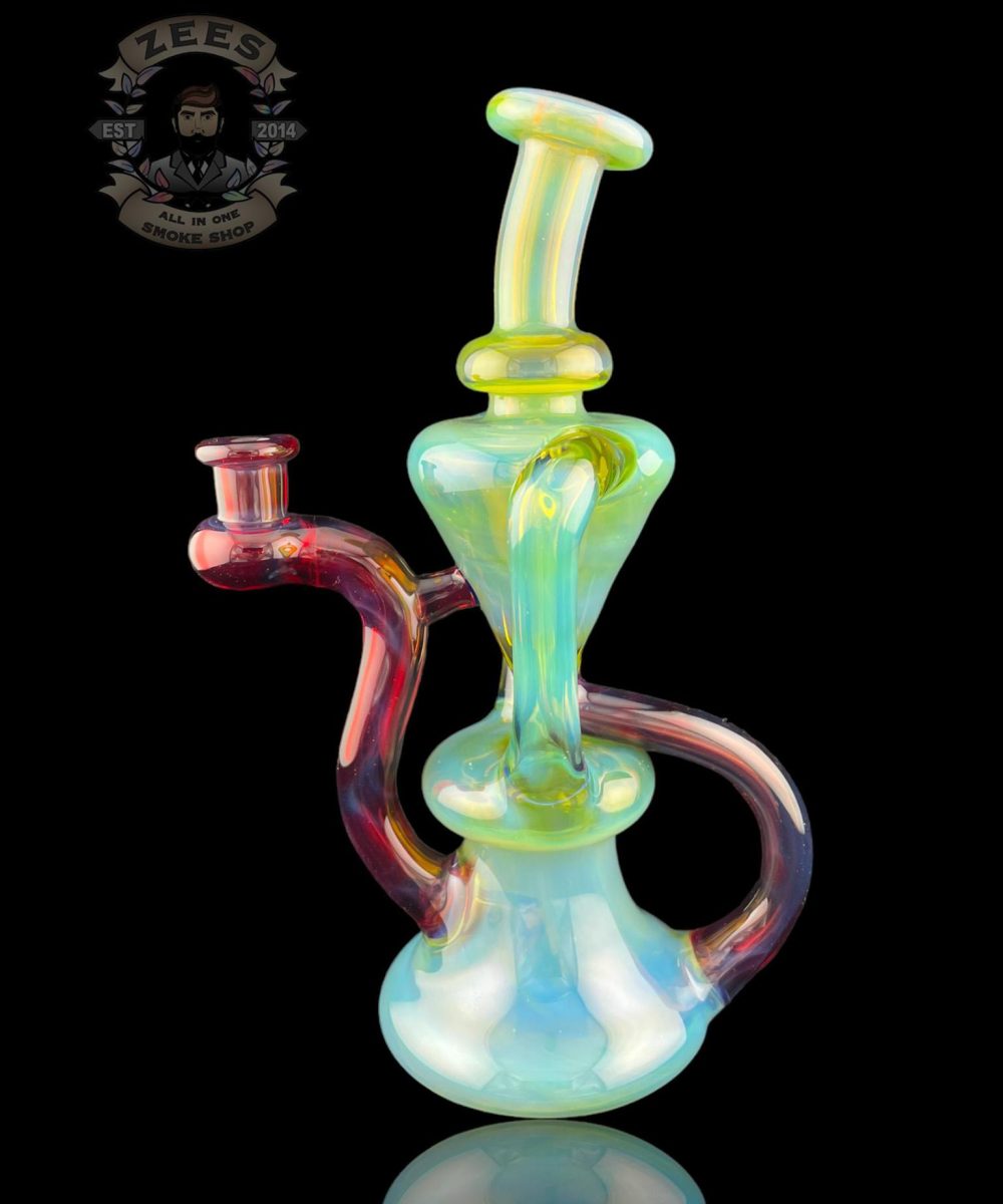 Alternative view of MATT D GLASS: LIGHT BLUE x NS YELLOW x SMOKEY AMETHYST DUAL UPTAKE FLOATER RECYCLER