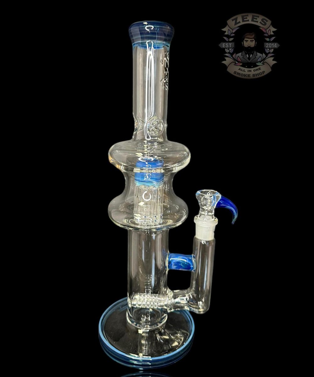 TEXAS TUBES: 15" BLUE SPACE TECH DUAL STEMLINE 8-ARM HOURGLASS TUBE