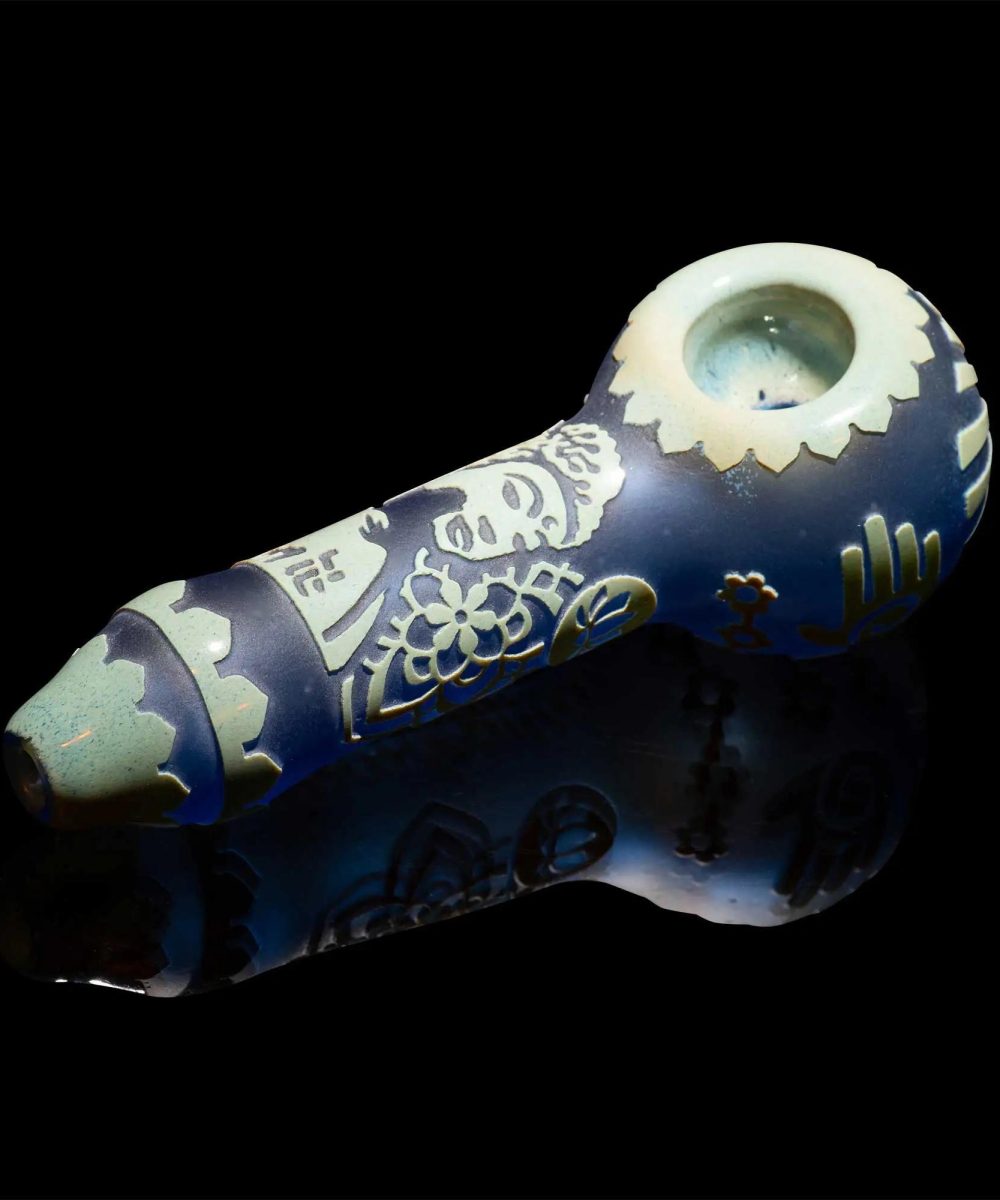 MILKY WAY GLASS: BUDDHA LIGHT BLUE FRIT HAND PIPE