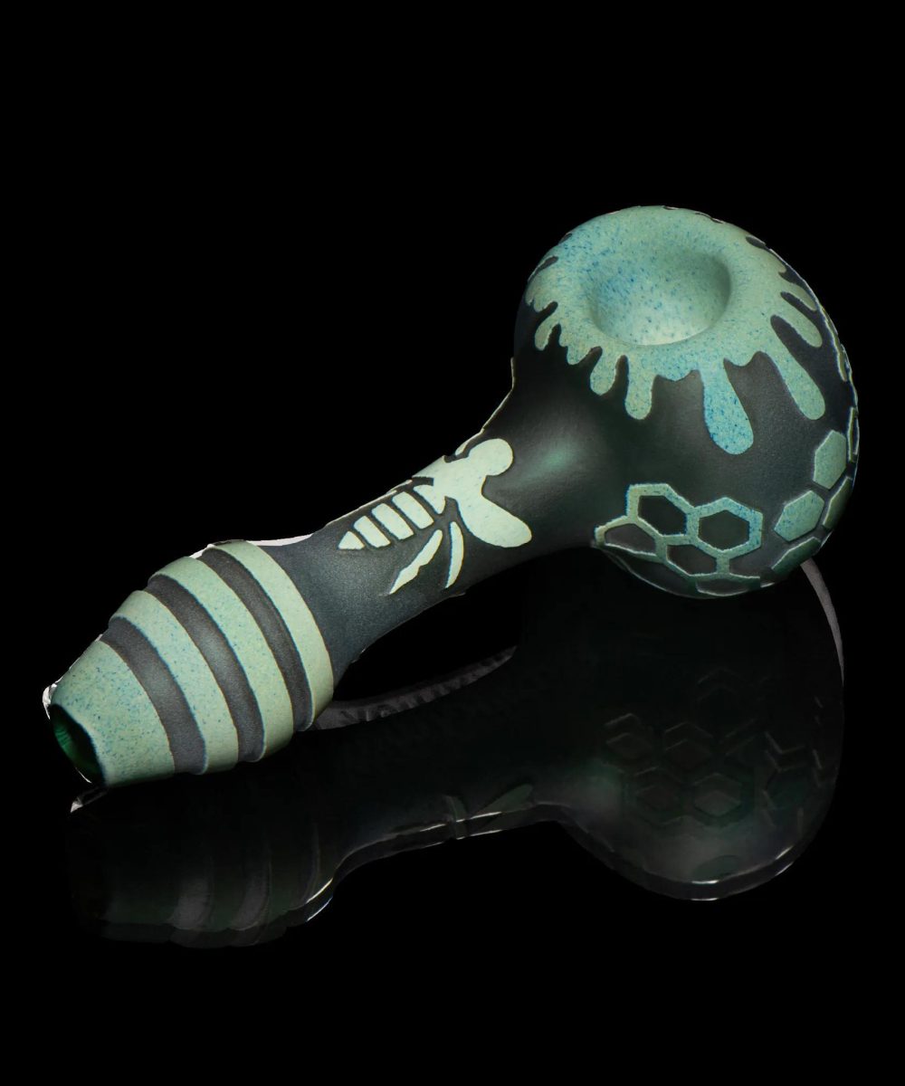 MILKY WAY GLASS: BEE HIVE GREEN HAND PIPE