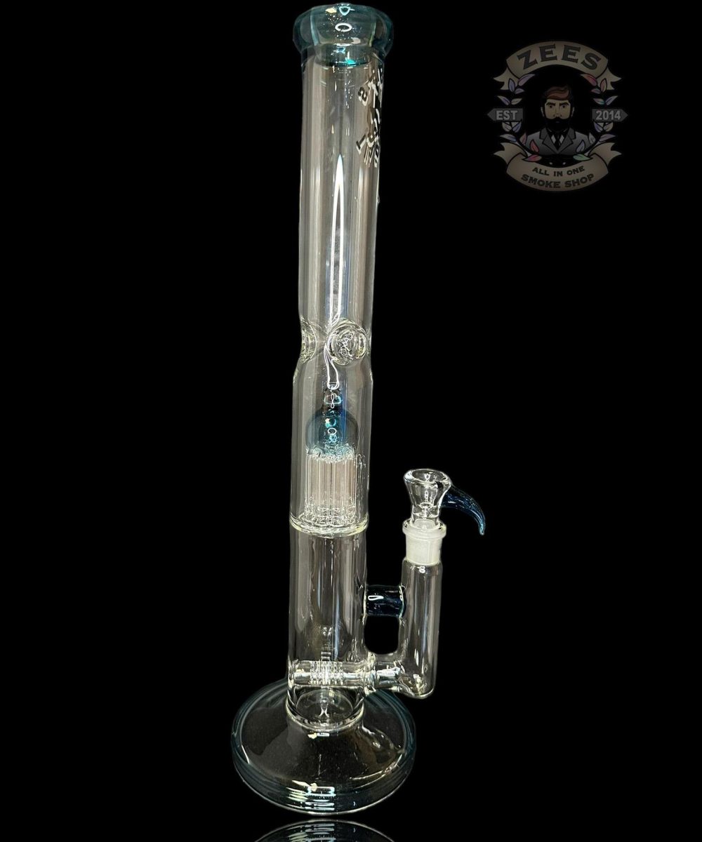 TEXAS TUBES: 18" BLUE STARDUST ENCASED OPAL 9-ARM STEMLINE STRAIGHT TUBE