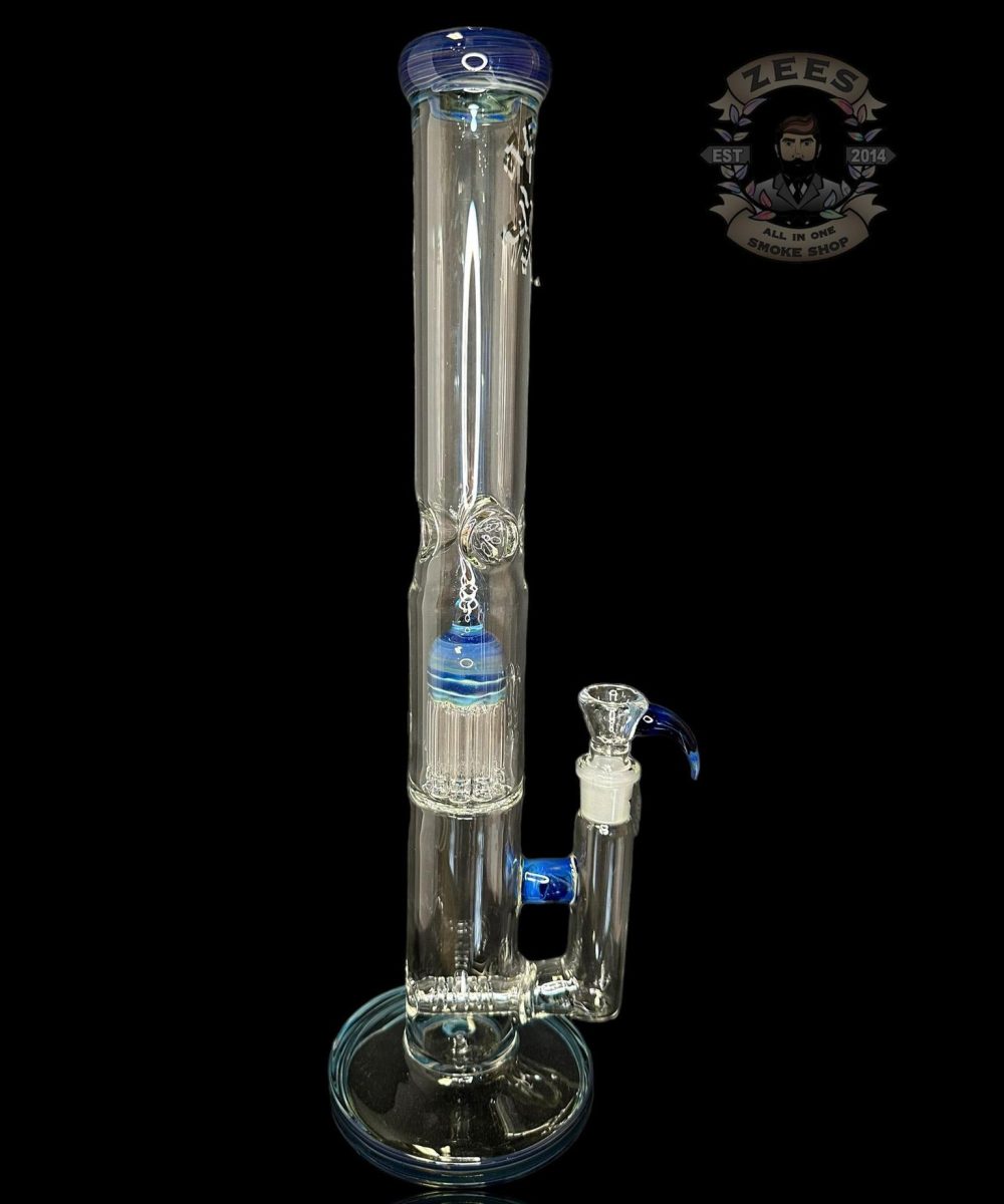 TEXAS TUBES: 18" BLUE SPACE TECH ENCASED OPAL 9-ARM STEMLINE STRAIGHT TUBE