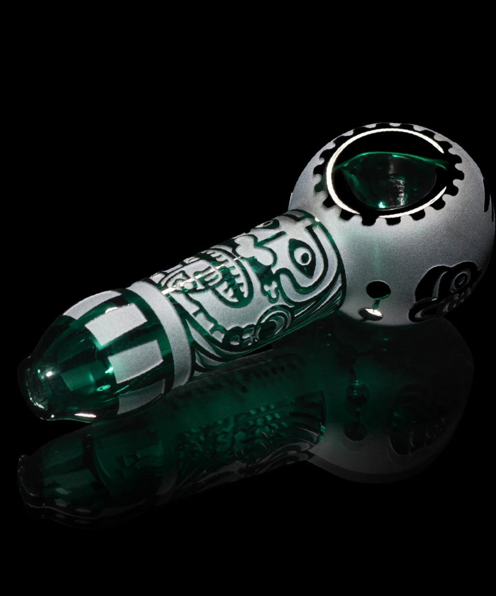 MILKY WAY GLASS: MAYA FACE TEAL HAND PIPE (MP-006)