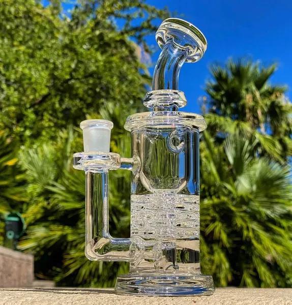 LEISURE GLASS: 8" CLEAR BRICK STACK INLINE RECYCLER