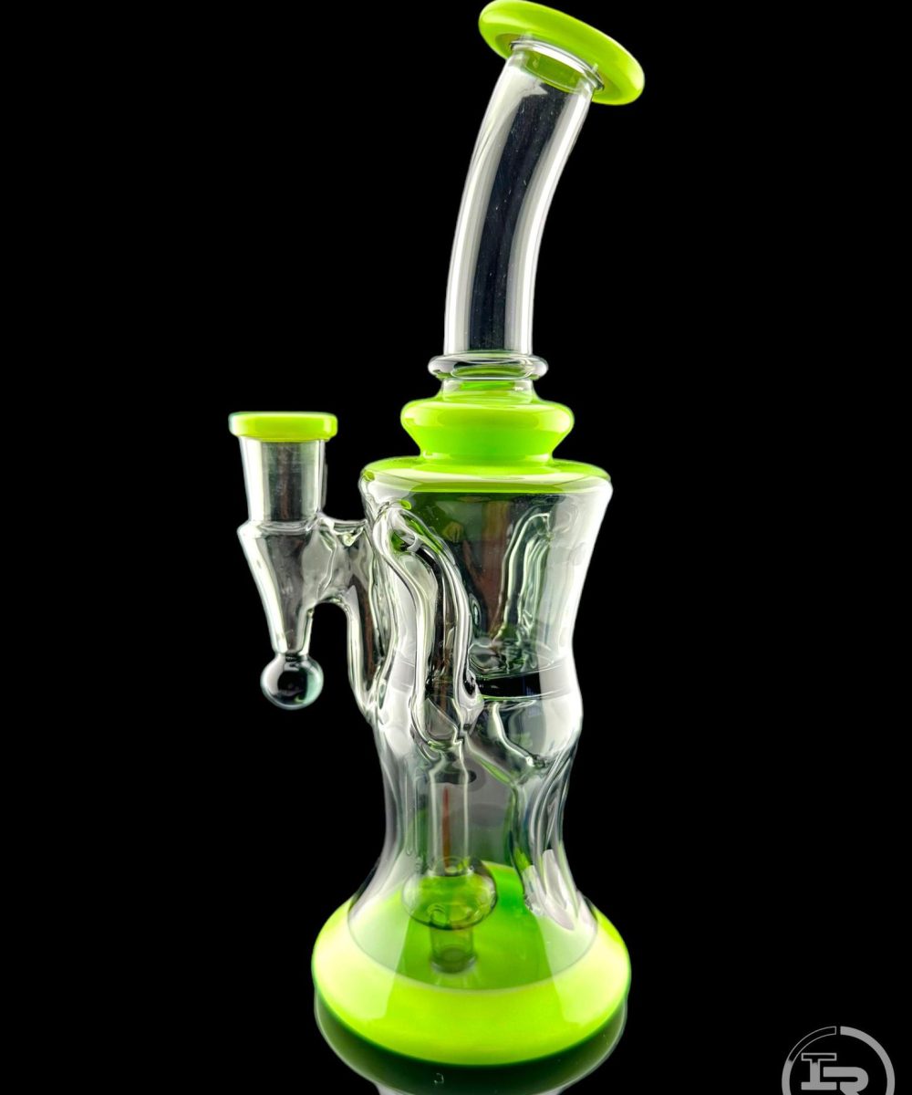 IRIDESCENT GLASS: 8" COLORED GILCYCLER WITH MARBLE MILKY GREEN/TEAL BLACK