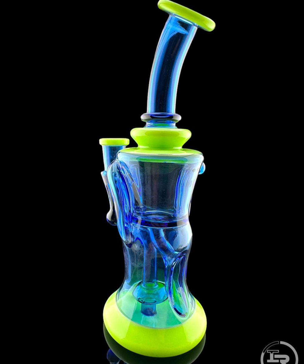 Alternative view of IRIDESCENT GLASS: 8" COLORED GILCYCLER WITH MARBLE MILKY GREEN/ROYAL BLUE