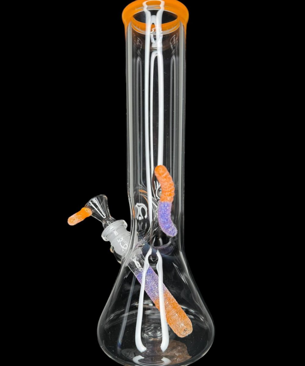 EMPERIAL GLASS: TANGIE/PURPLE LOLLIPOP WORM BEAKER