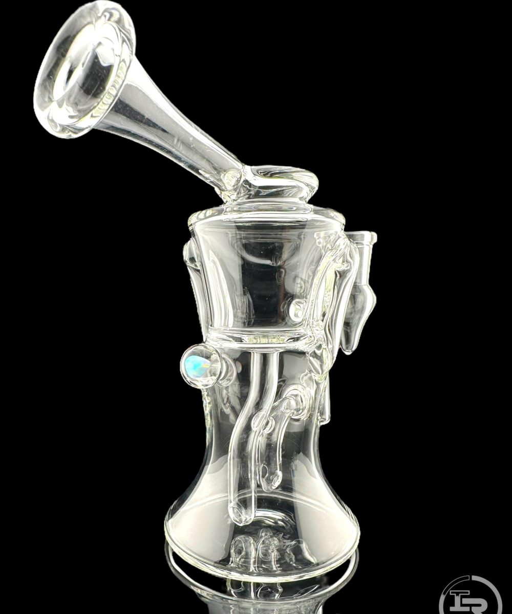 IRIDESCENT GLASS: 8" CLEAR GILCYCLER WITH ENCASED OPAL