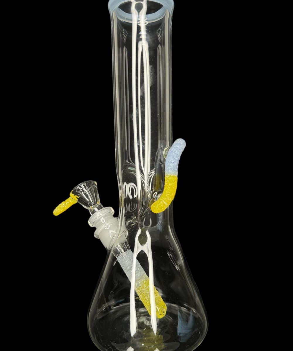 EMPERIAL GLASS: YELLOW CRAYON/LIGHT BLUE WORM BEAKER