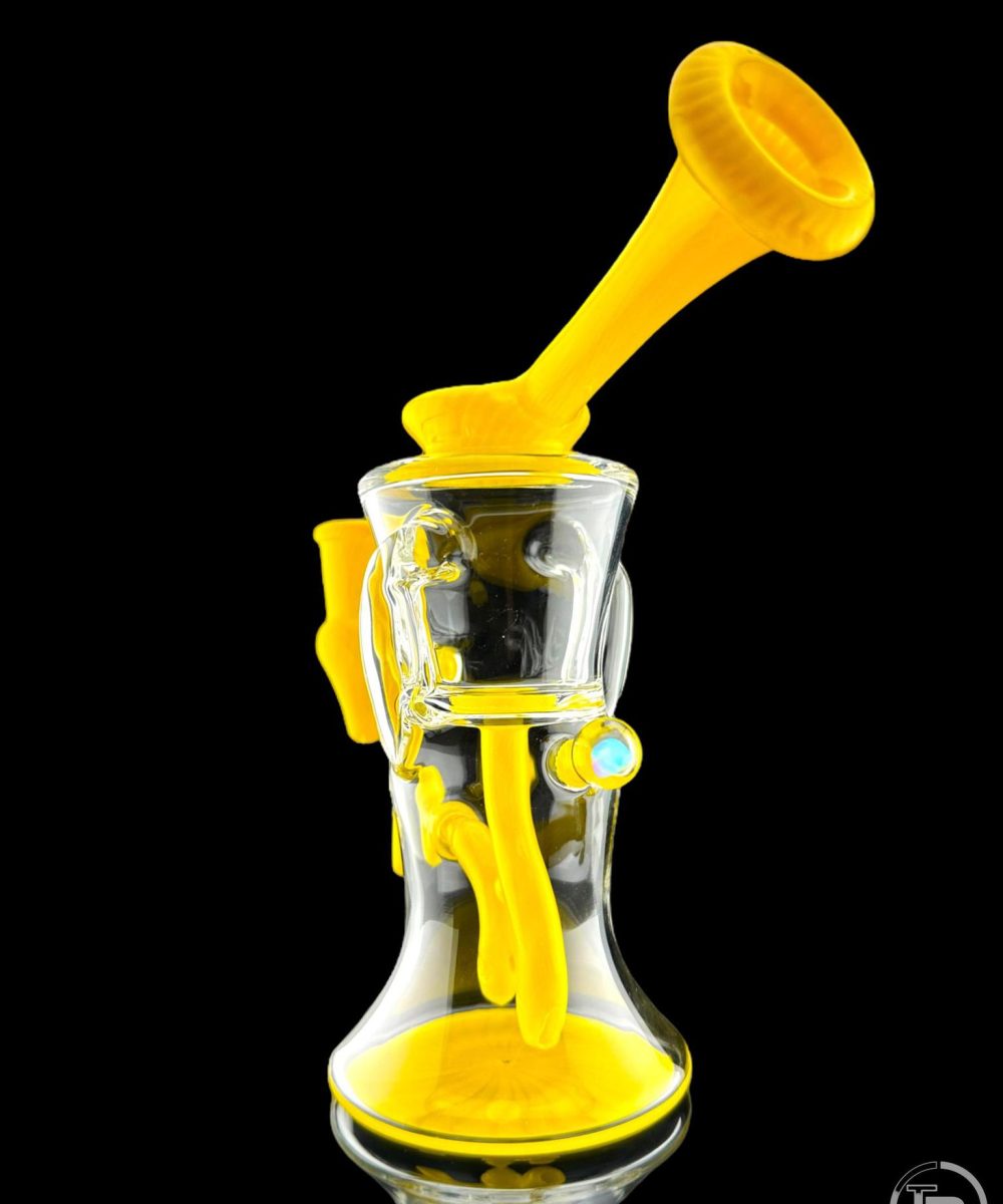 IRIDESCENT GLASS: 8" COLOR ACCENTED GILCYCLER WITH ENCASED OPAL YELLOW CRAYON