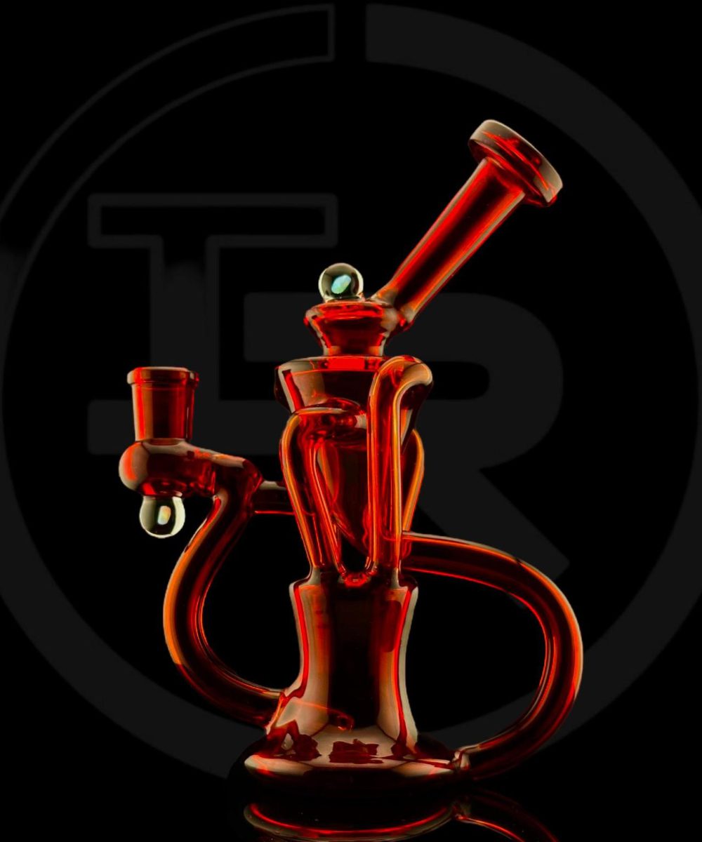 IRIDESCENT GLASS: 7" QUAD UPTAKE RECYCLER POMEGRANATE
