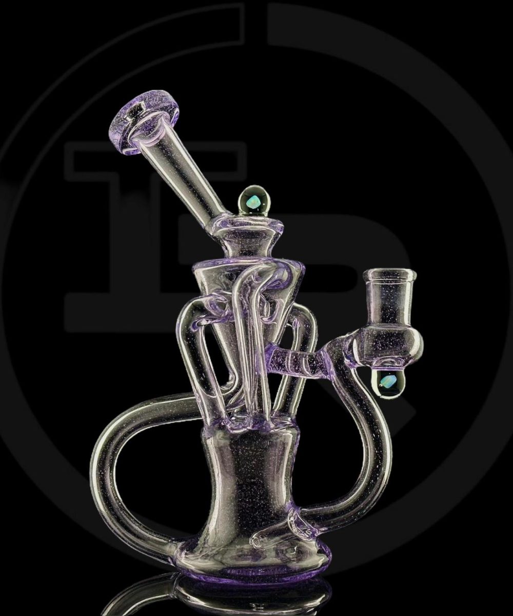 Alternative view of IRIDESCENT GLASS: 7" QUAD UPTAKE RECYCLER PURPLE LOLLIPOP