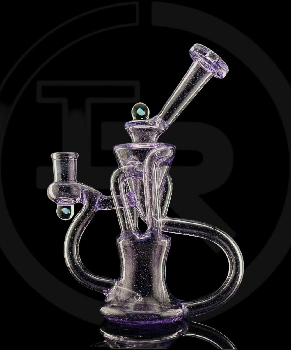 IRIDESCENT GLASS: 7" QUAD UPTAKE RECYCLER PURPLE LOLLIPOP